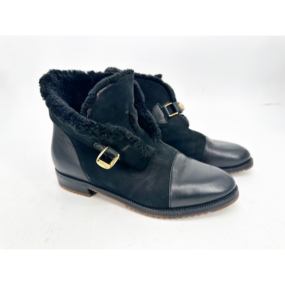 Bottega Veneta Vintage 90's Shearling Ankle Boots Size 6 Black Leather Suede